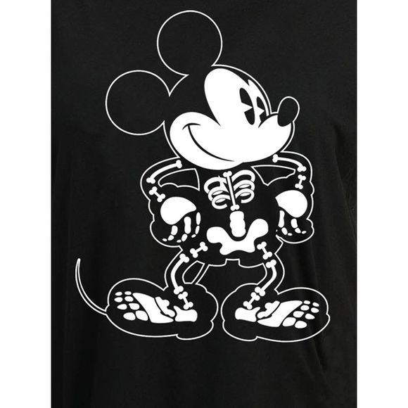 New Women's Plus Size Disney Mickey Mouse Halloween T-Shirt Skeleton Black - Picture 3 of 5